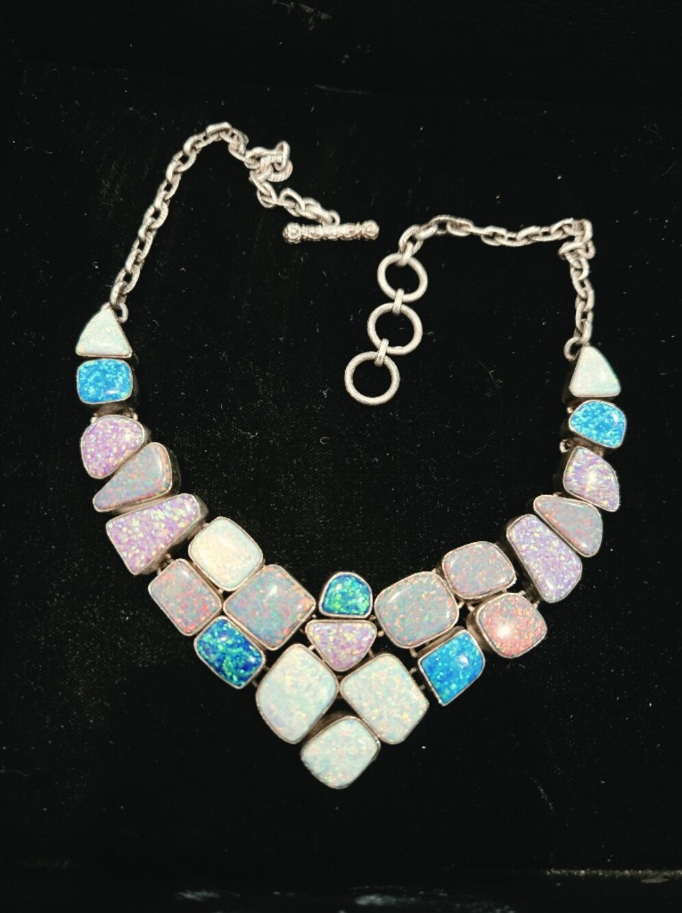 Vintage Artisan Sterling Silver Multicolor Statement Necklace 18"